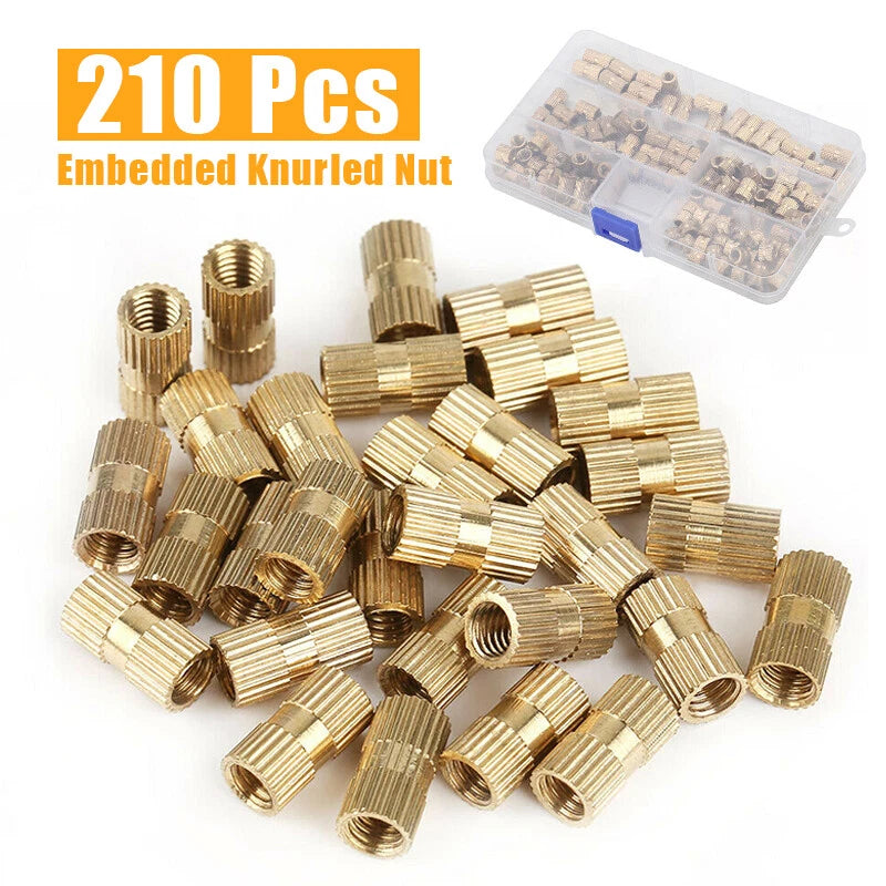 210Pcs M2-M10 Brass Cylinder Knurled Threaded Insert Nut