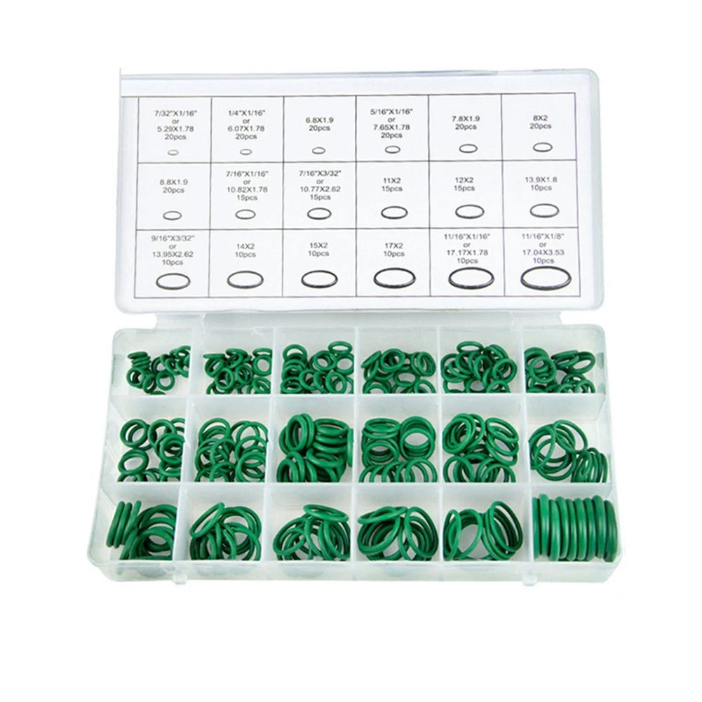 O Ring Set of 18 Sizes for Automotive Applications - Green Rubber