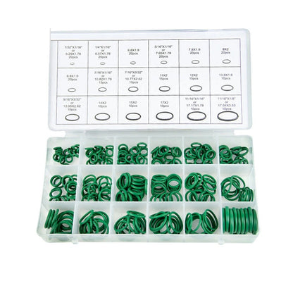 O Ring Set of 18 Sizes for Automotive Applications - Green Rubber