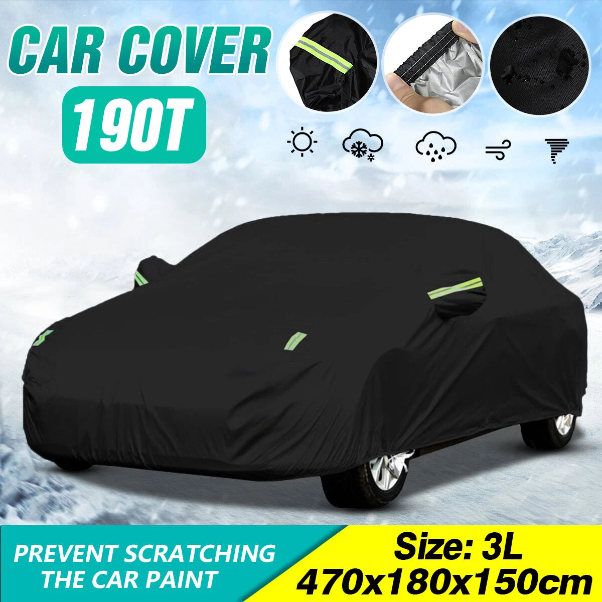 3L Size Universal Heavy Duty Car Cover for Outdoor UV Protection