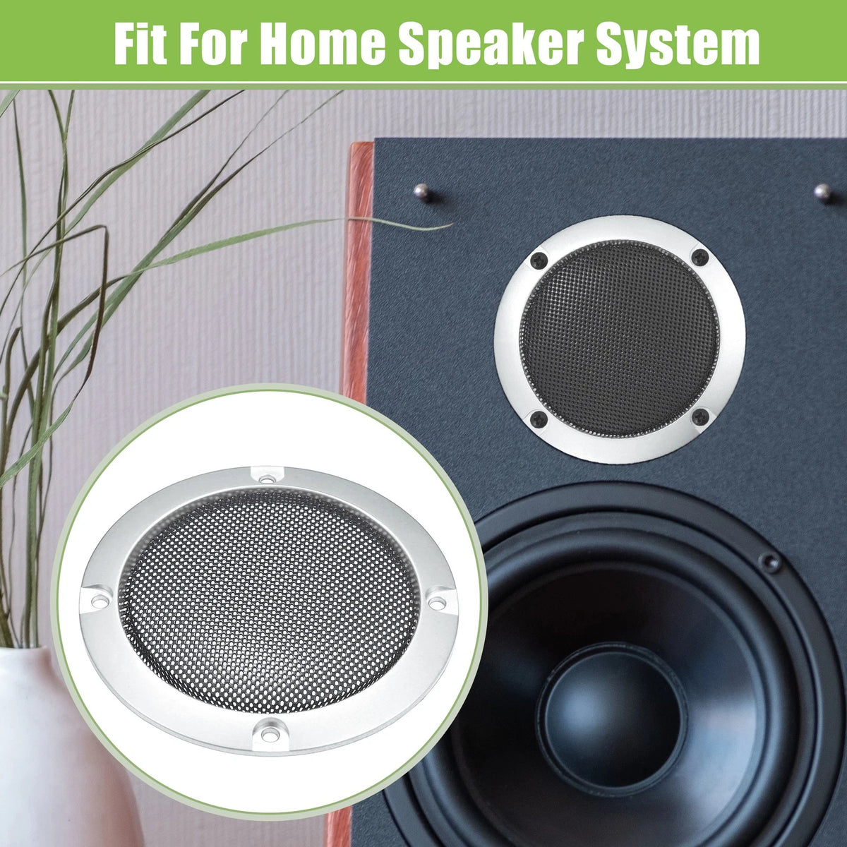 Set of 4 Speaker Grill Covers for Auto Subwoofers (3", Silver Tone)