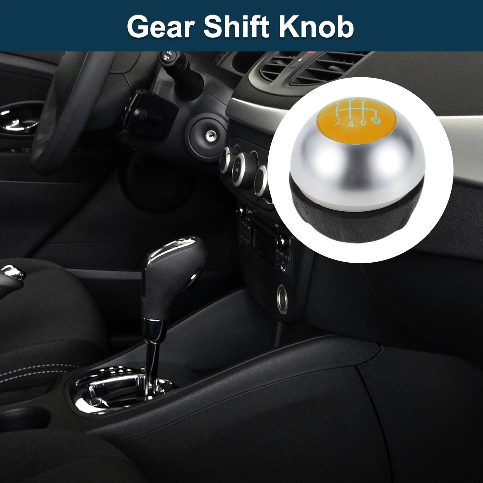 6 Speed Manual Shift Knob for Fiat 500 (2012–2023) Matte Silver Tone Yellow