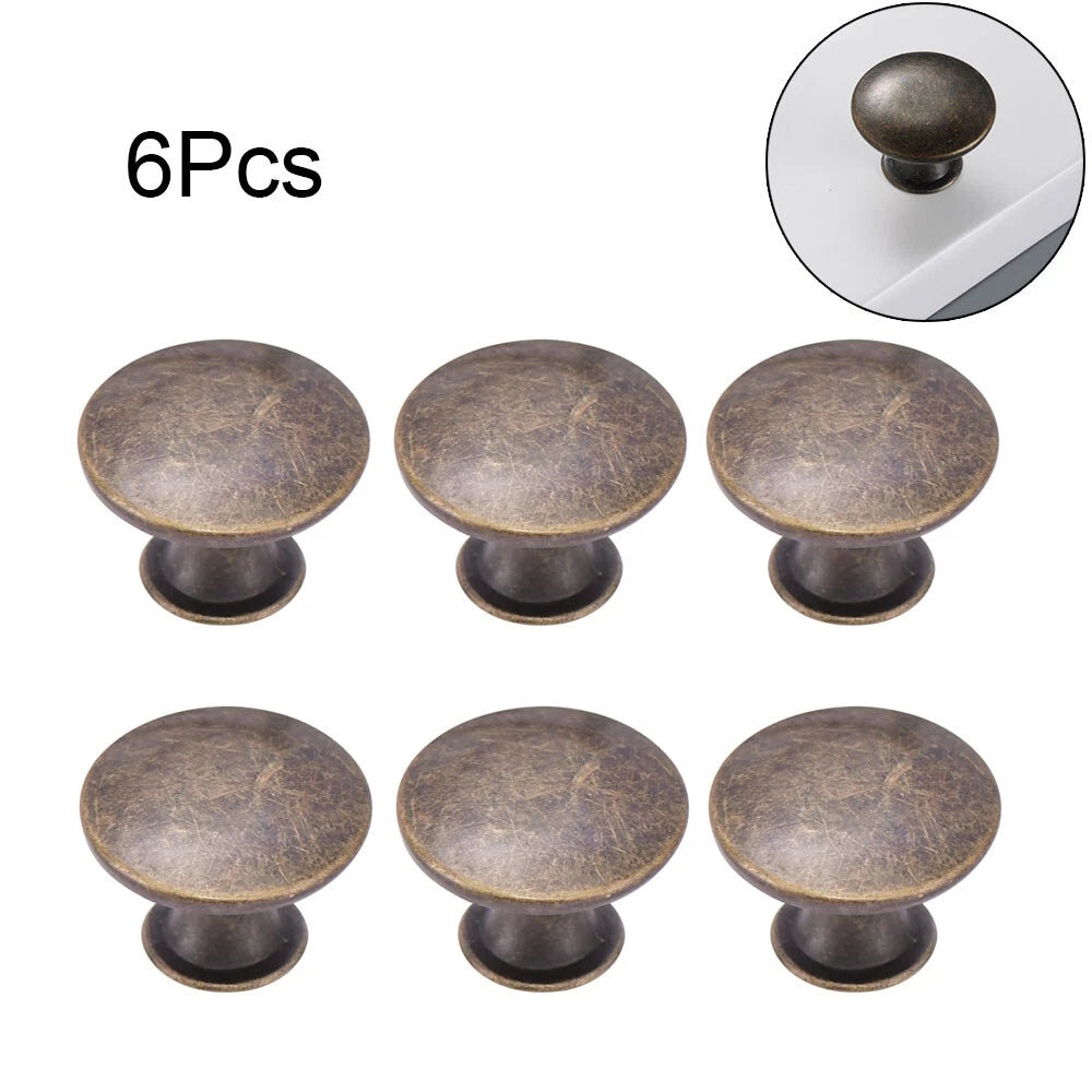 Set of 6 Vintage Round Cupboard Drawer Knobs Pulls Hardware