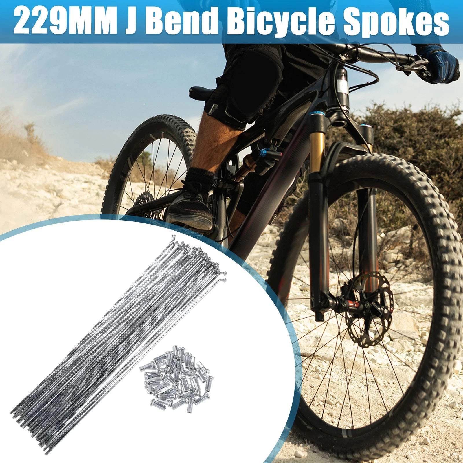 Bicycle Spokes Kit 36pcs J Bend Steel 229mm with Nipples for 14G Cycle