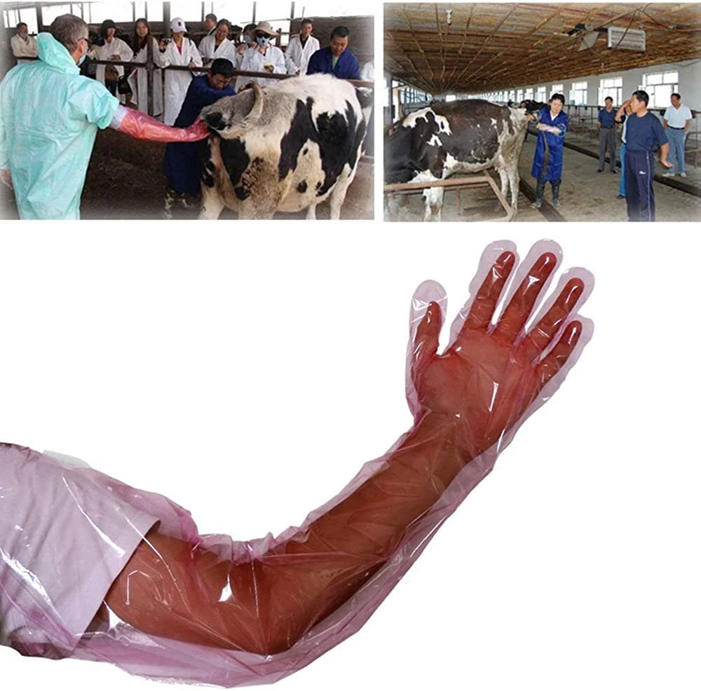50 Pcs Disposable Long Arm Plastic Film Veterinary Gloves