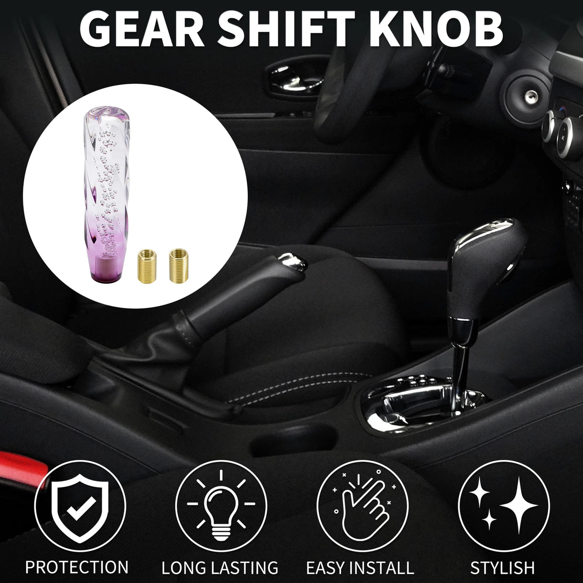 Shift Knob Set of 1 for Universal Vehicles (20cm, Acrylic Clear Purple)