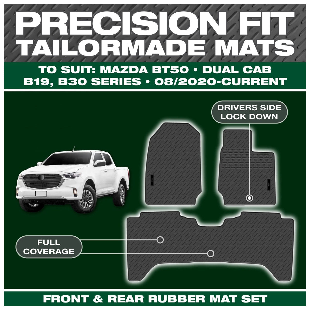 Set of 4 Custom Fit Rubber Floor Mats for Mazda BT-50 (2011–2020)