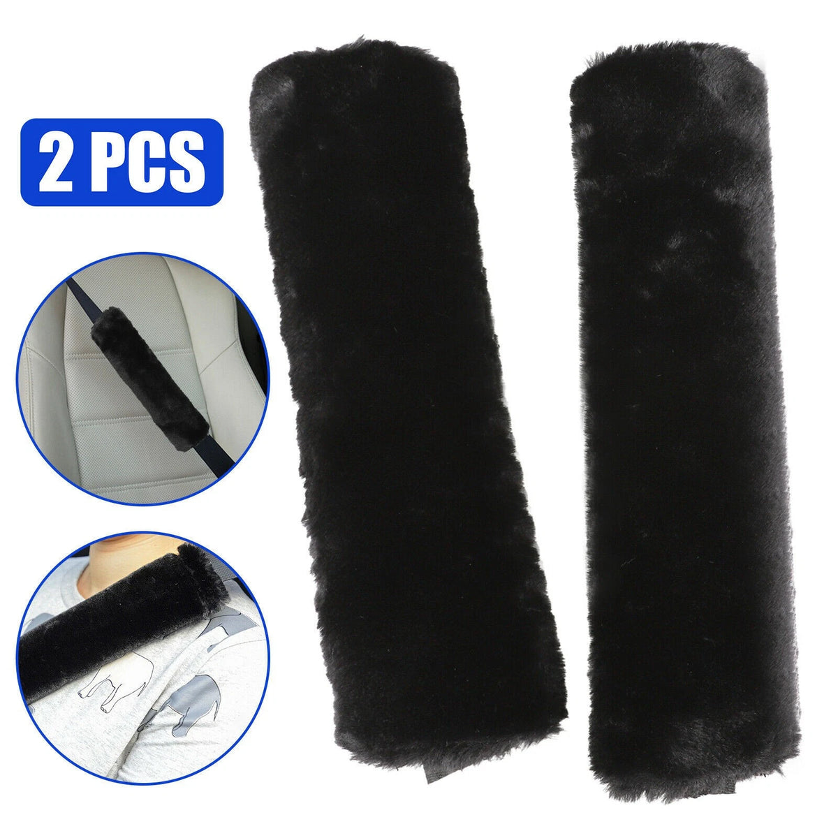 2X Sheepskin Seat Belt Covers for Universal Fit (Auto)