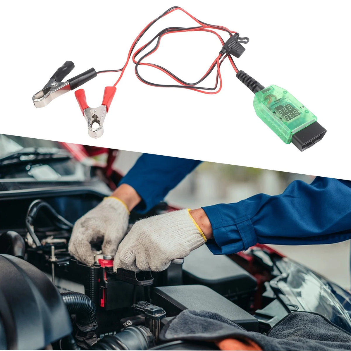 OBD Battery Memory Saver Clip with Digital Voltage Display for Auto