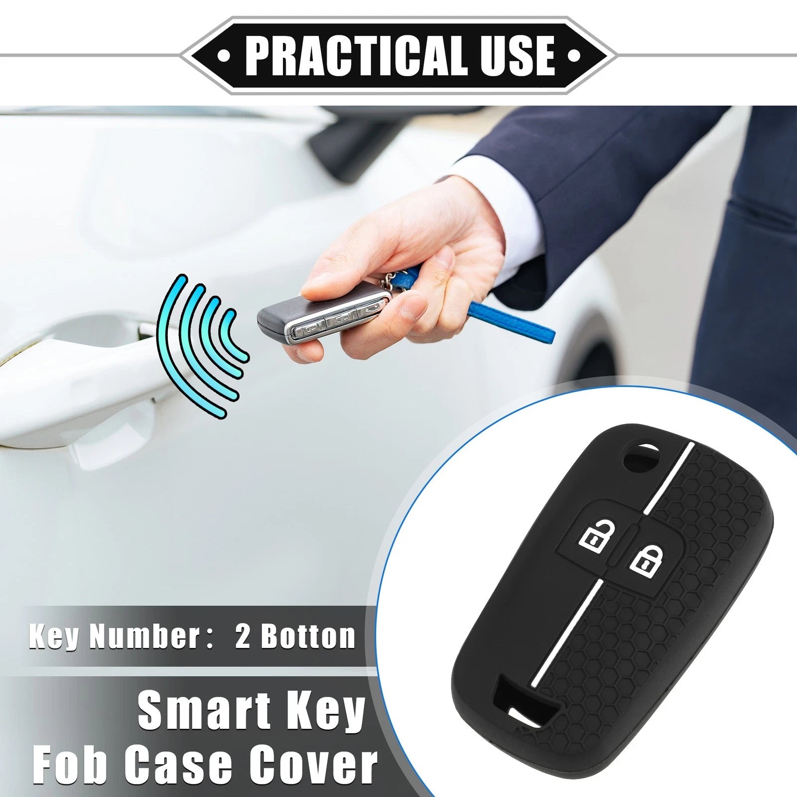 2 Button Key Fob Cover Silicone Replacement for Vauxhall Chevrolet Black (2000–2016)