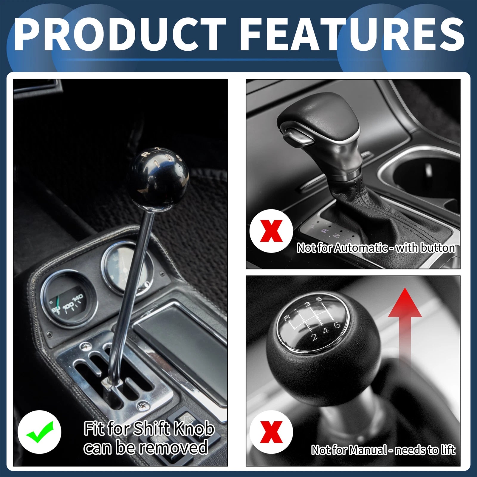 Shift Knob with 3 Adapters for Universal Fit (Automatic/Manual)