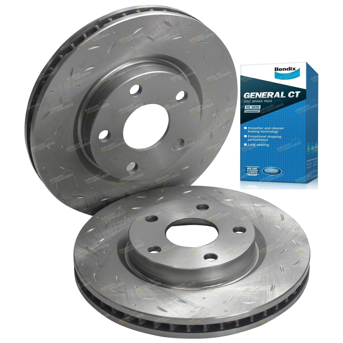 Front Drilled & Slotted Brake Rotors + Bendix GCT Pads for VE VF V6 Commodore (2013–2017)