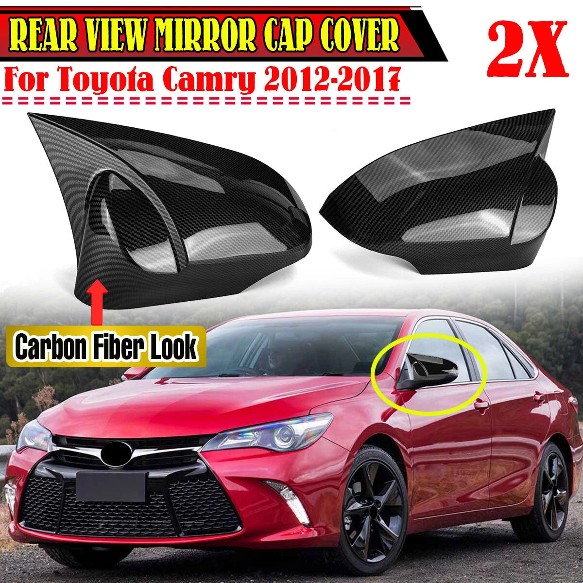 Carbon Fiber Look Rear View Mirror Cap Cover for Toyota Camry (2012–2017)