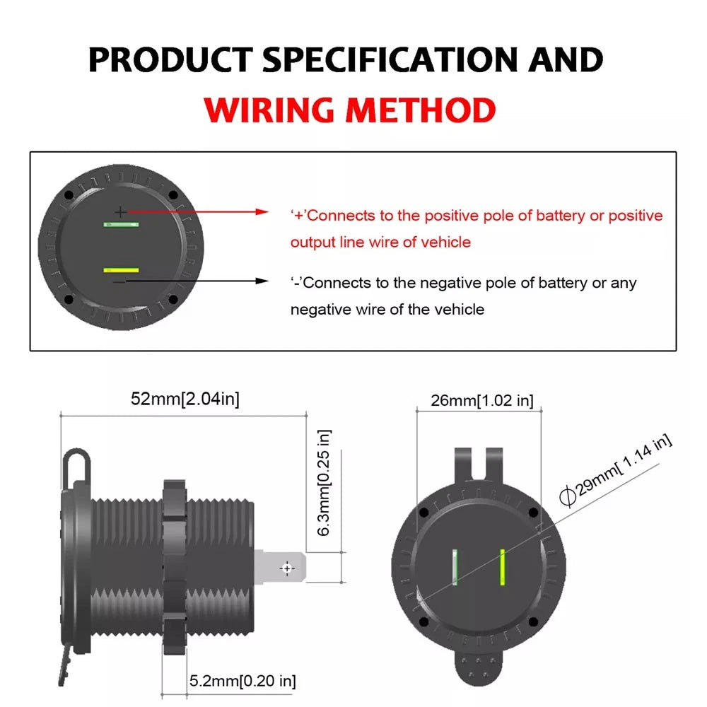 Dual QC3.0 USB Charger Cigarette Lighter Socket for Motorcycle ATV RV SUV