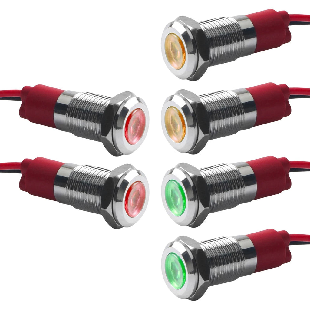 6X 8mm LED Indicator Lights for Vehicle Dashboard