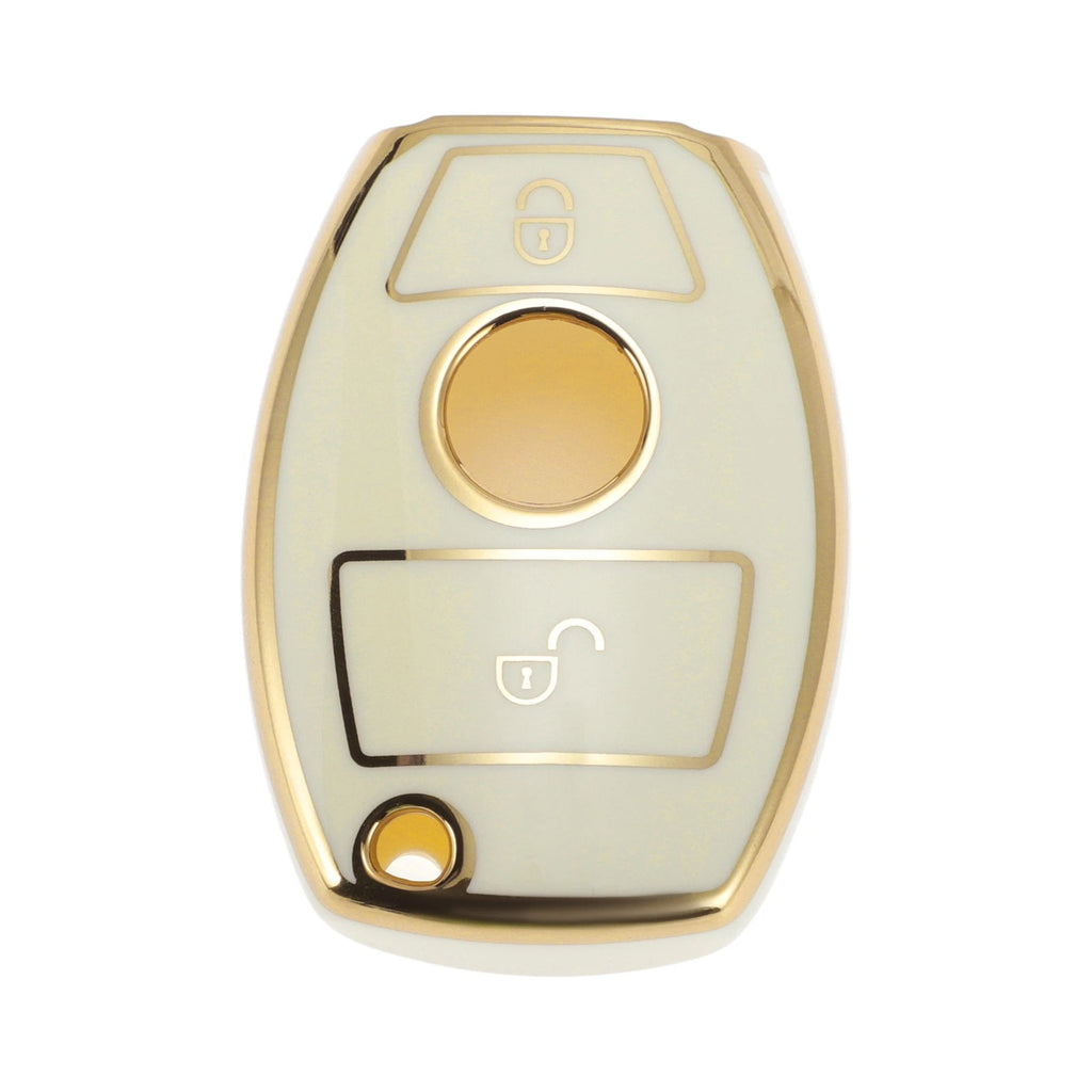 TPU Car Key Case with Gold Edge for Mercedes-Benz 2-Button (2010–2025)