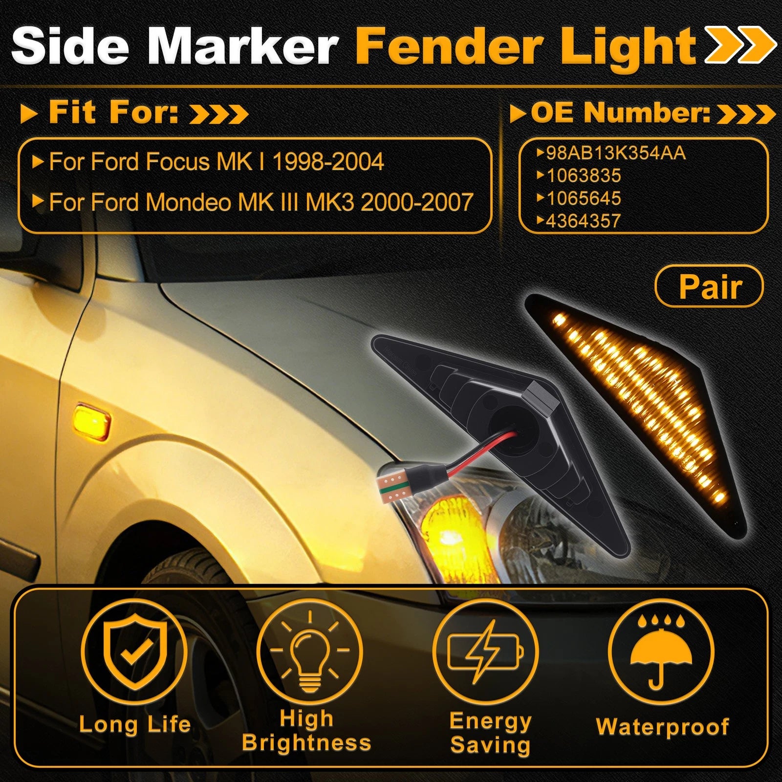 Side Marker Fender Light Replacement Pair for Ford Focus (1998–2004)