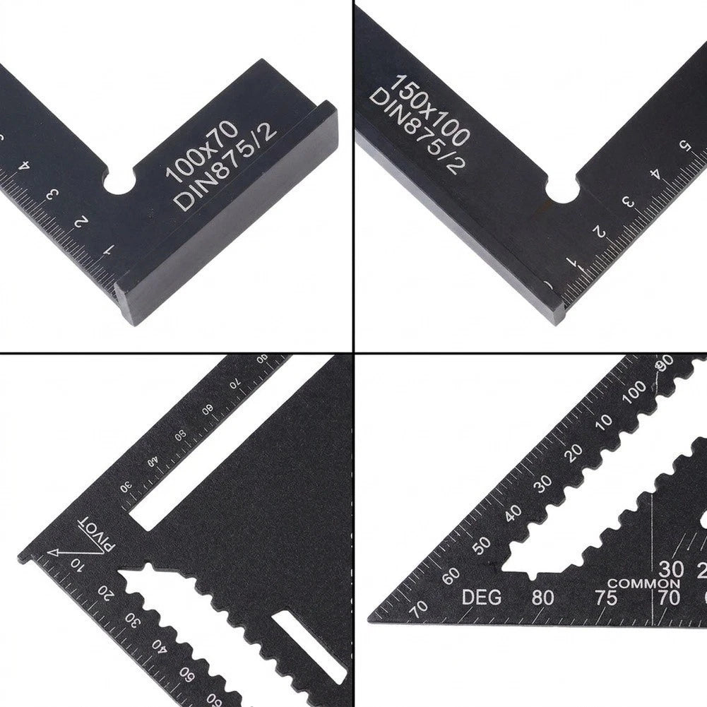 Black Aluminum Right Angle Tool Set for Layout Tasks (22.2cm, 21.3cm, 3cm)