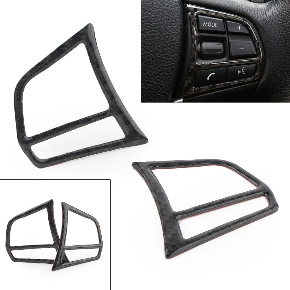 2X Carbon Fiber Steering Wheel Button Stickers for BMW 1 2 3 4 Series (2011–2020)