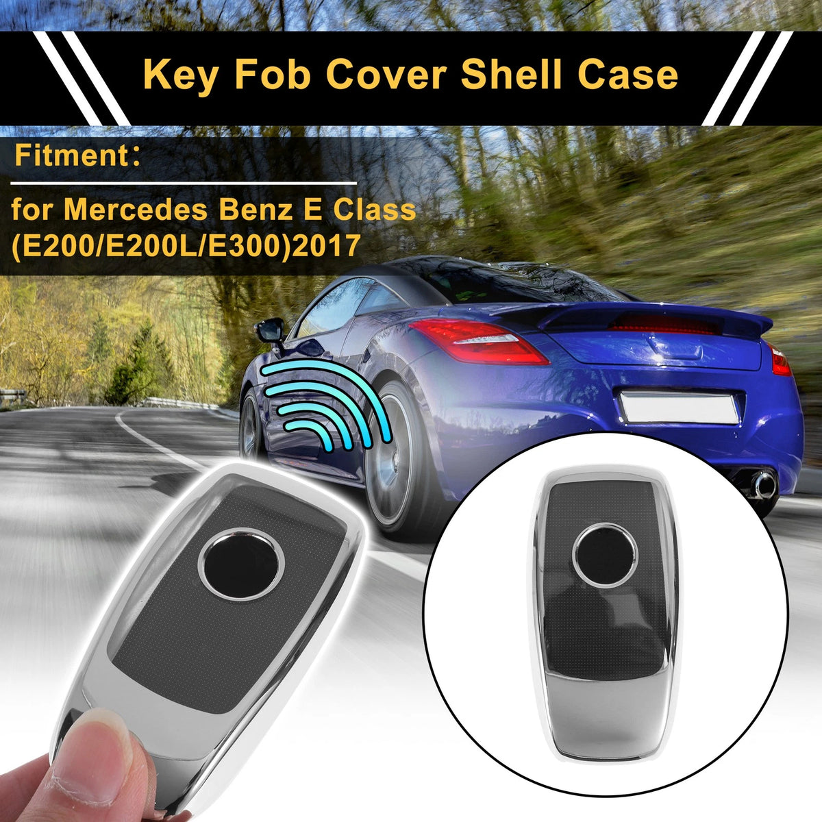 TPU Car Key Case for Mercedes Benz E Class (2017) - Silver Tone, 3 Buttons