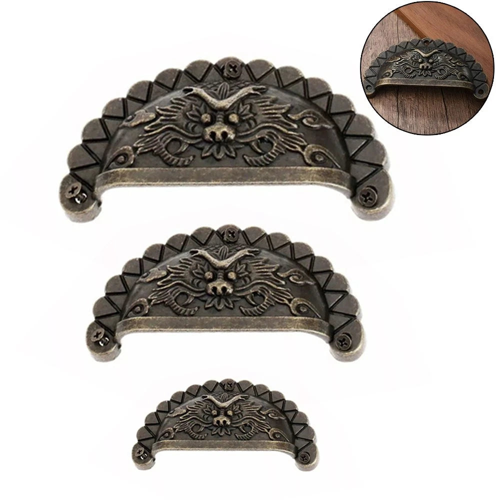 Set of 4 Antique Bronze Dragon Pattern Drawer Shell Knobs for Cabinet (N/A)