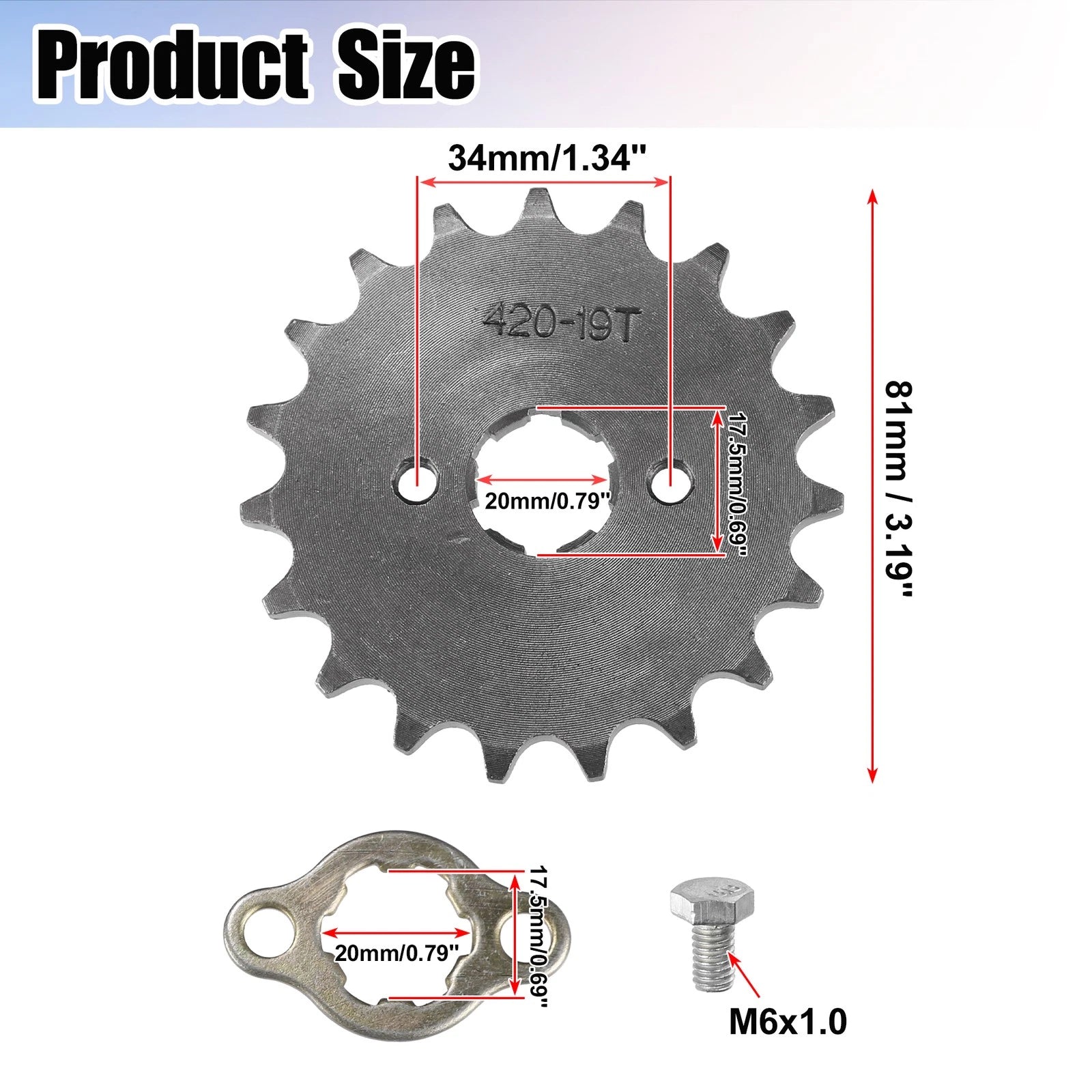 Front Engine Sprocket 20mm 19T Replacement Set for 420 19T Mini Bike (—)