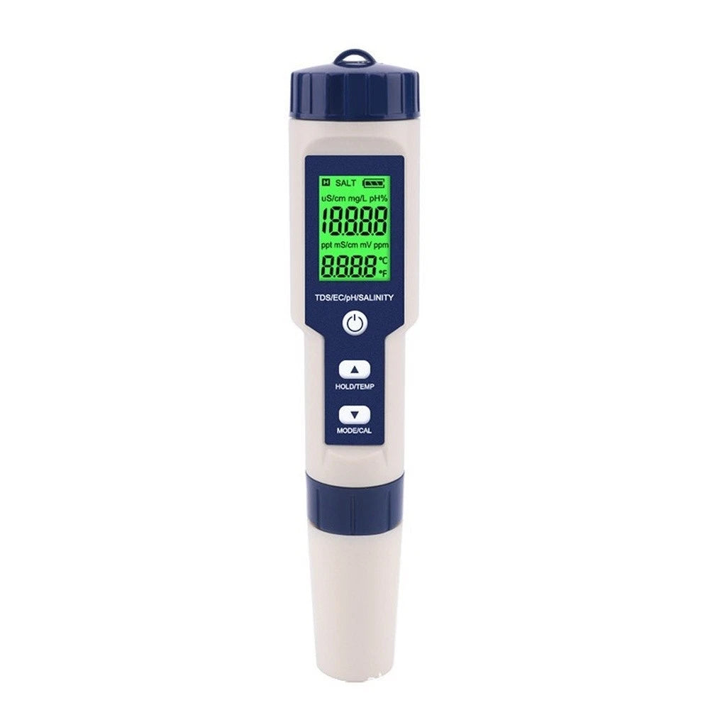 5-in-1 Water Tester Pen for PH Salinity Temperature Measurements
