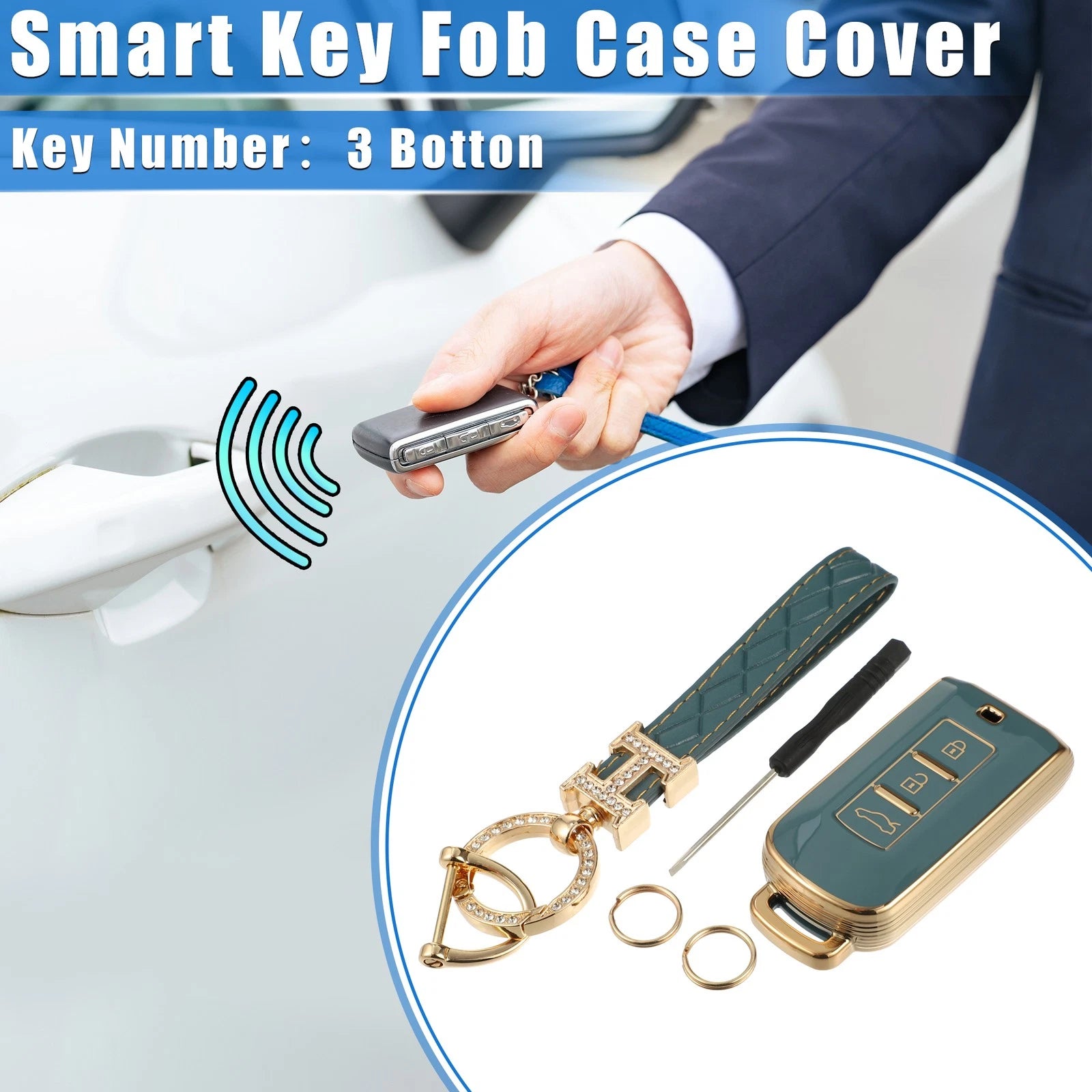 Remote Key Fob Cover Kit for Mitsubishi Outlander TPU Blue (3 Button)