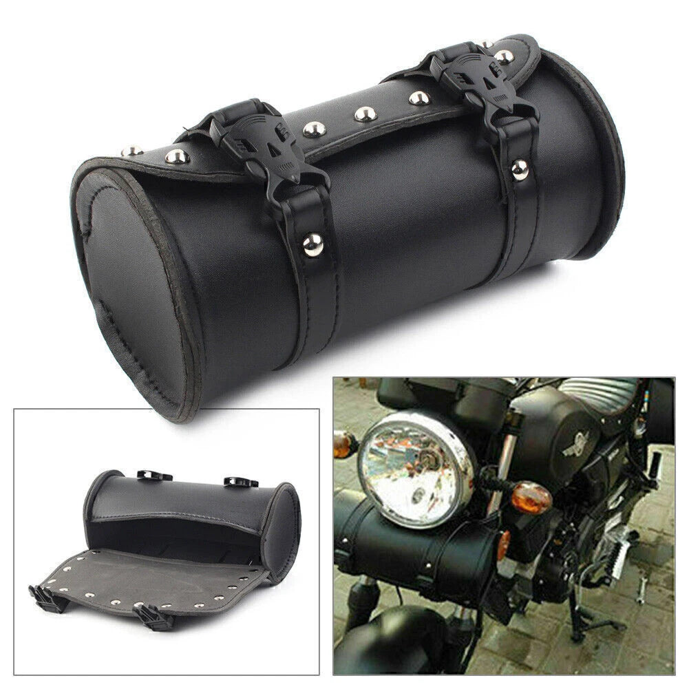 Sissy Bar Saddlebag Fork Roll Barrel Bag for Touring Motorcycle (blk)