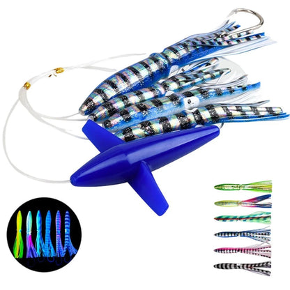 Teaser Rigged Feather Trolling Lure for Squid Tuna Saltwater