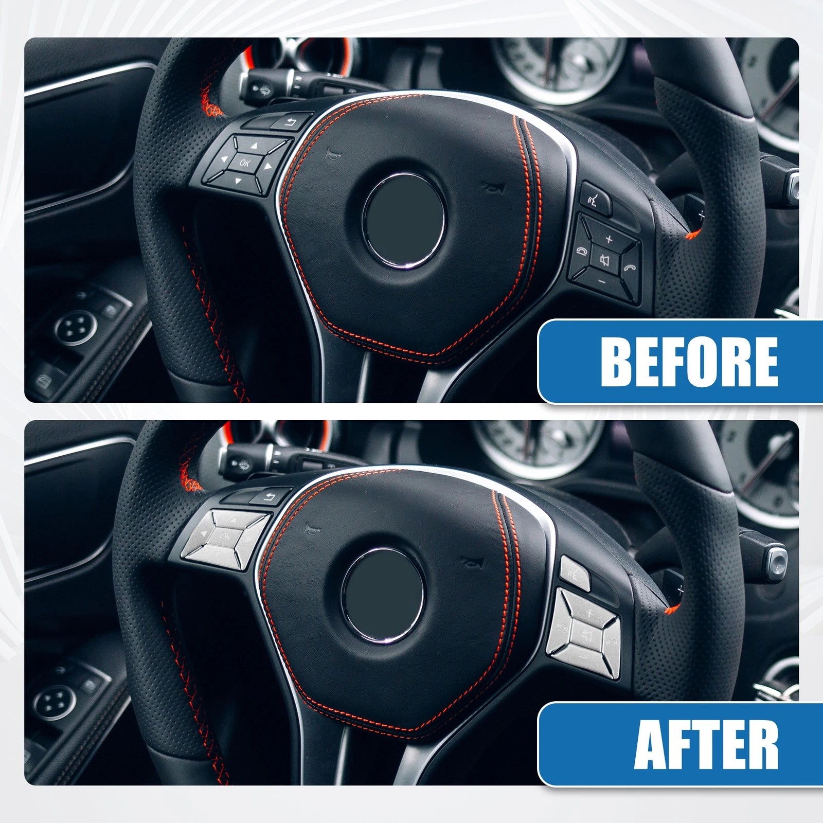 Steering Wheel Button Stickers Cover for Mercedes Benz Silver Tone Set