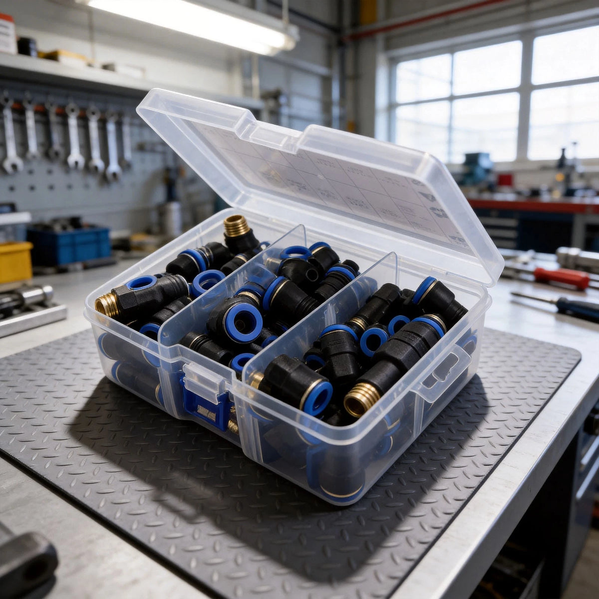 53 Piece Pneumatic Push In Connector Kit for Pipe Installation