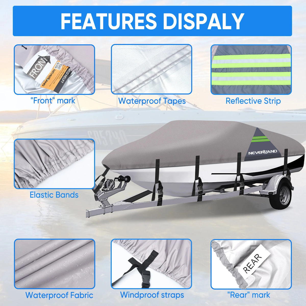 Pontoon Boat Cover Waterproof UV Dust Snow Protection 14-24 ft