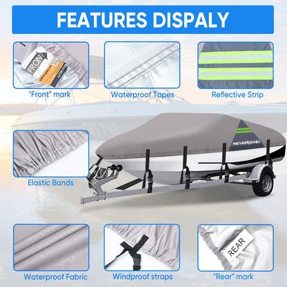 Pontoon Boat Cover Waterproof UV Dust Snow Protection 14-24 ft