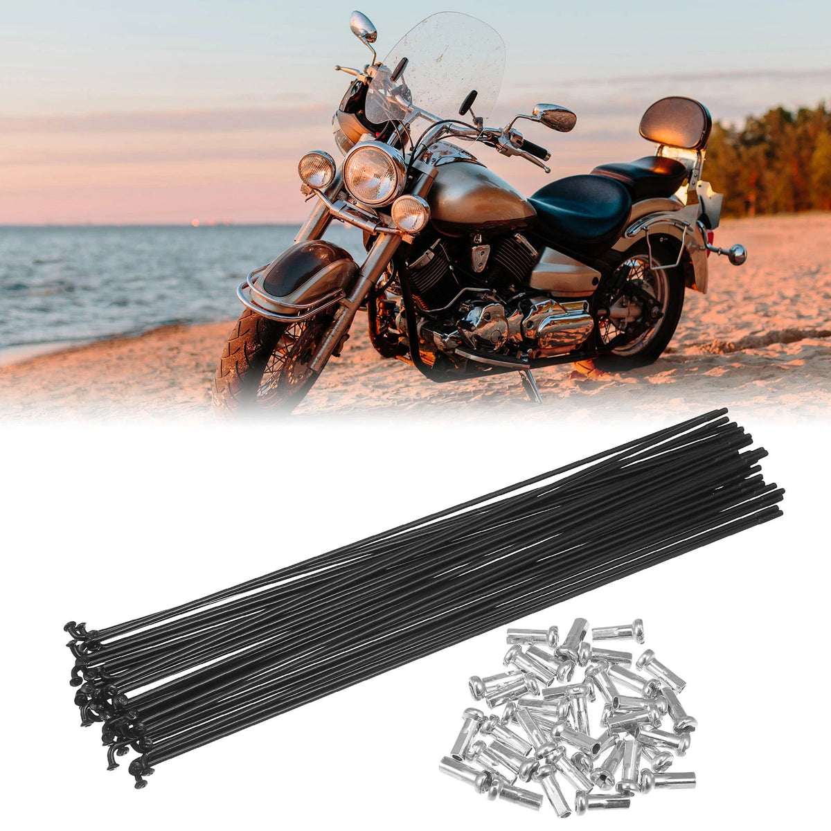 Bicycle Spoke Kit Carbon Steel 14G 218mm with Nipples for Most Bikes