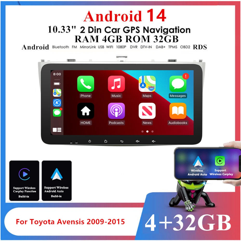 10.33" Android Car Stereo GPS Navi for Toyota Avensis (2009–2015)