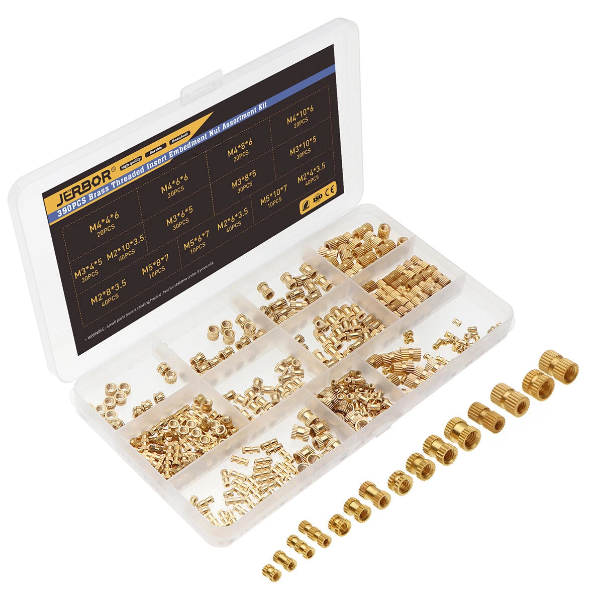 Set of 4 Brass Knurled Threaded Insert Nuts for M2 M3 M4 M5