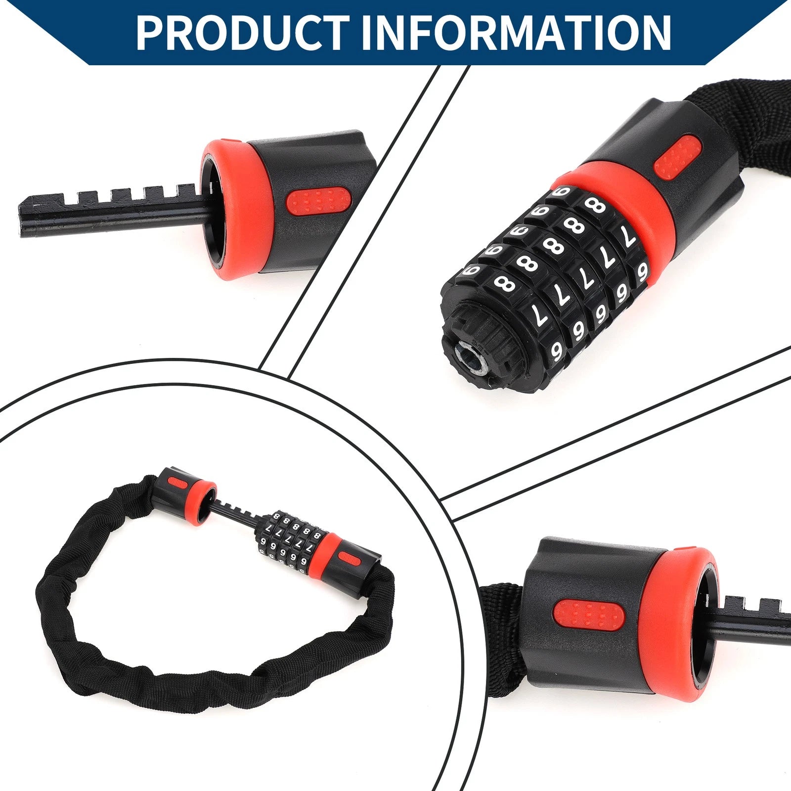 Bike Security Chain Combination Padlock 60cm Resettable 5 Digit Lock