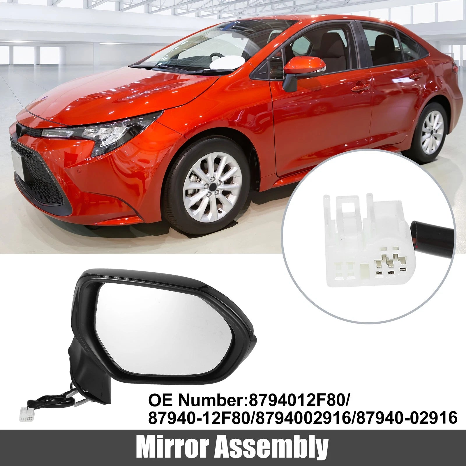 Right Side Door Mirror Assembly 3 Pin Replacement for Toyota Corolla (2020–2022)