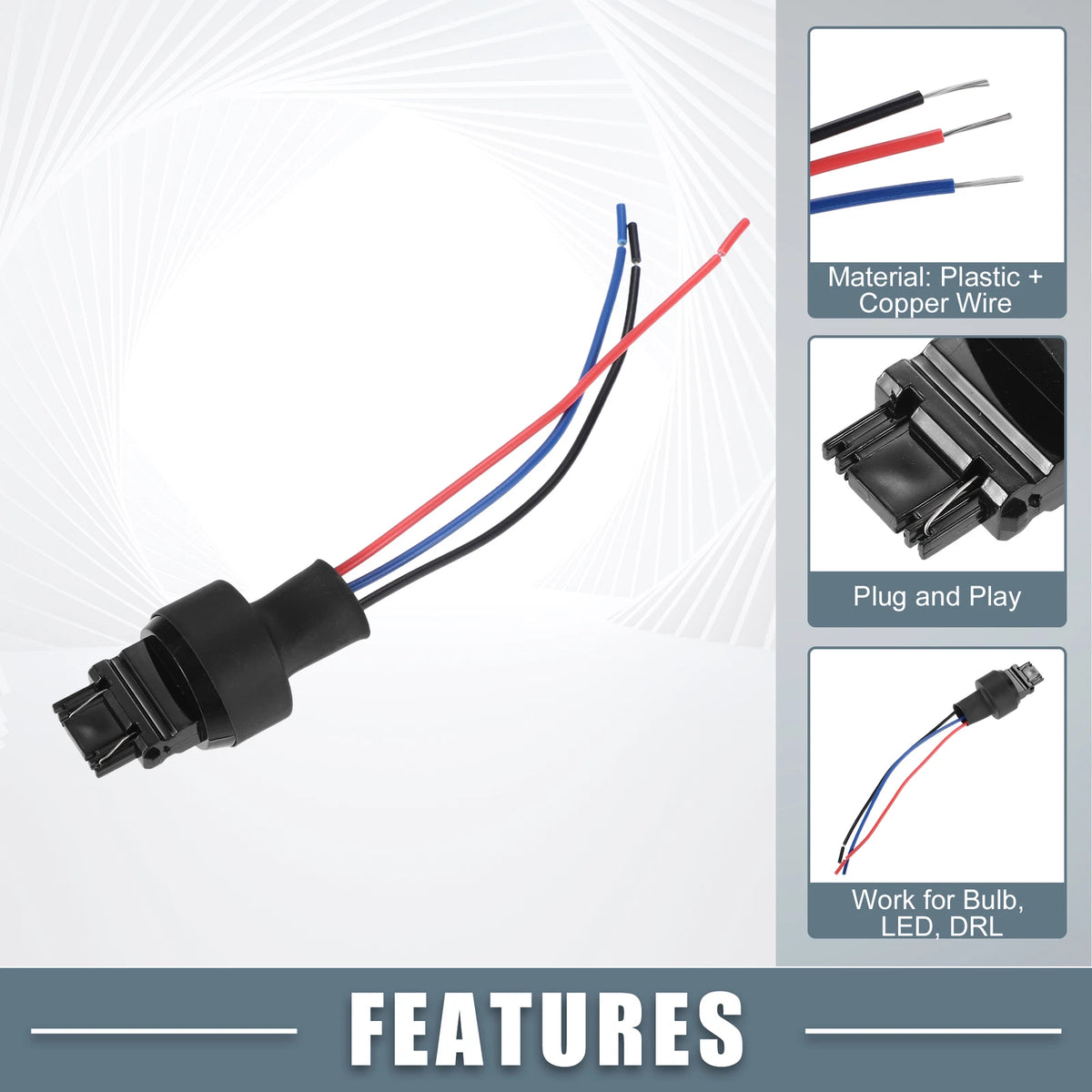 Set of 2 3157 Male Socket Harness for LED Turn Signal Brake Lights
