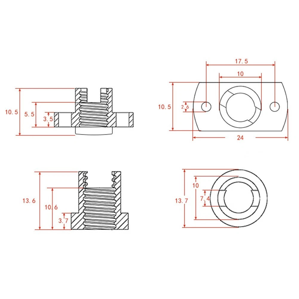 Anti-backlash Nut T8 for 2mm Pitch 8mm Diameter (Compatible with )