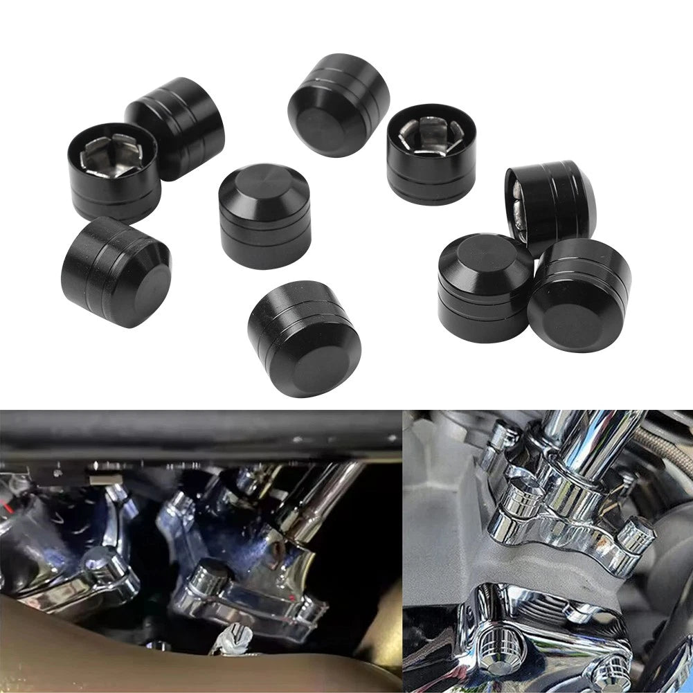 10X Engine Cover Bolts Screw Caps CNC Black for Harley Touring Electra Glide Dyna