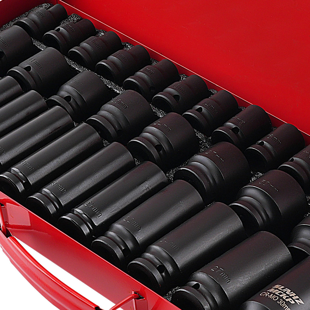 35pc 1/2" Deep Impact Socket Set for Garage Tool (8mm-32mm, 6 Point)