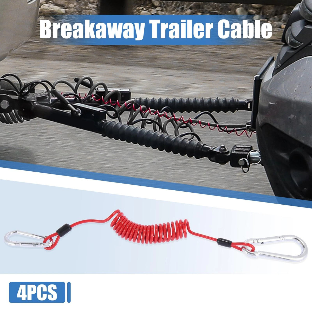 4pc Trailer Breakaway Cable Spring Extension Towing Wire for RV Trailer (6ft) (OEM Replacement)