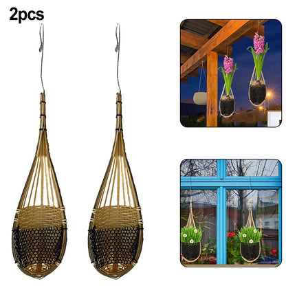 Set of 2 Elegant Woven Hanging Baskets for Small Plants