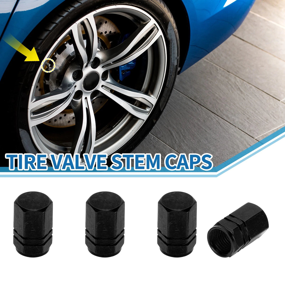 Tire Valve Stem Caps 10x16mm Replacement for SUV Bike RV (4 Pack)