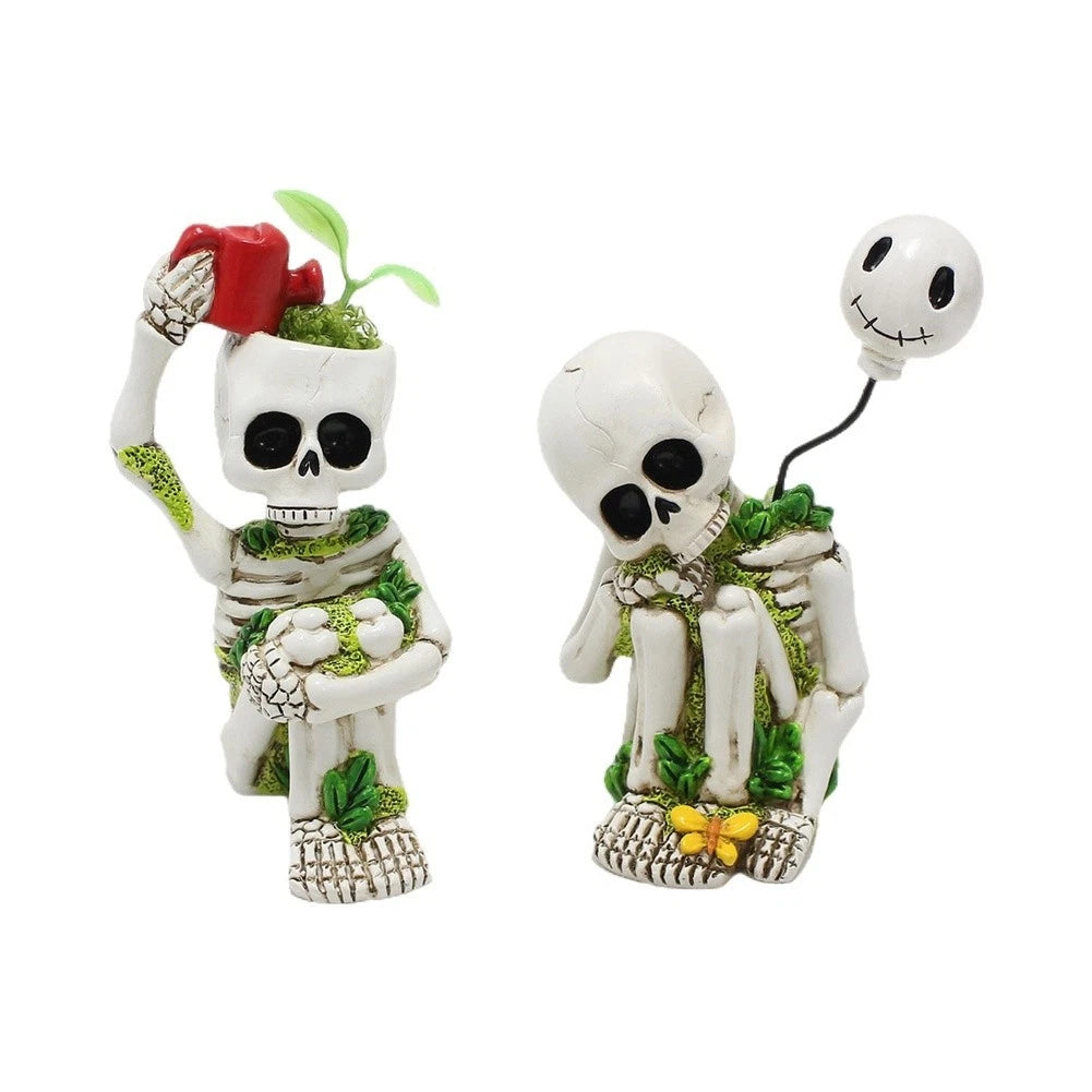 2X Resin Skull Decor Set for Table Shelf or Mantel