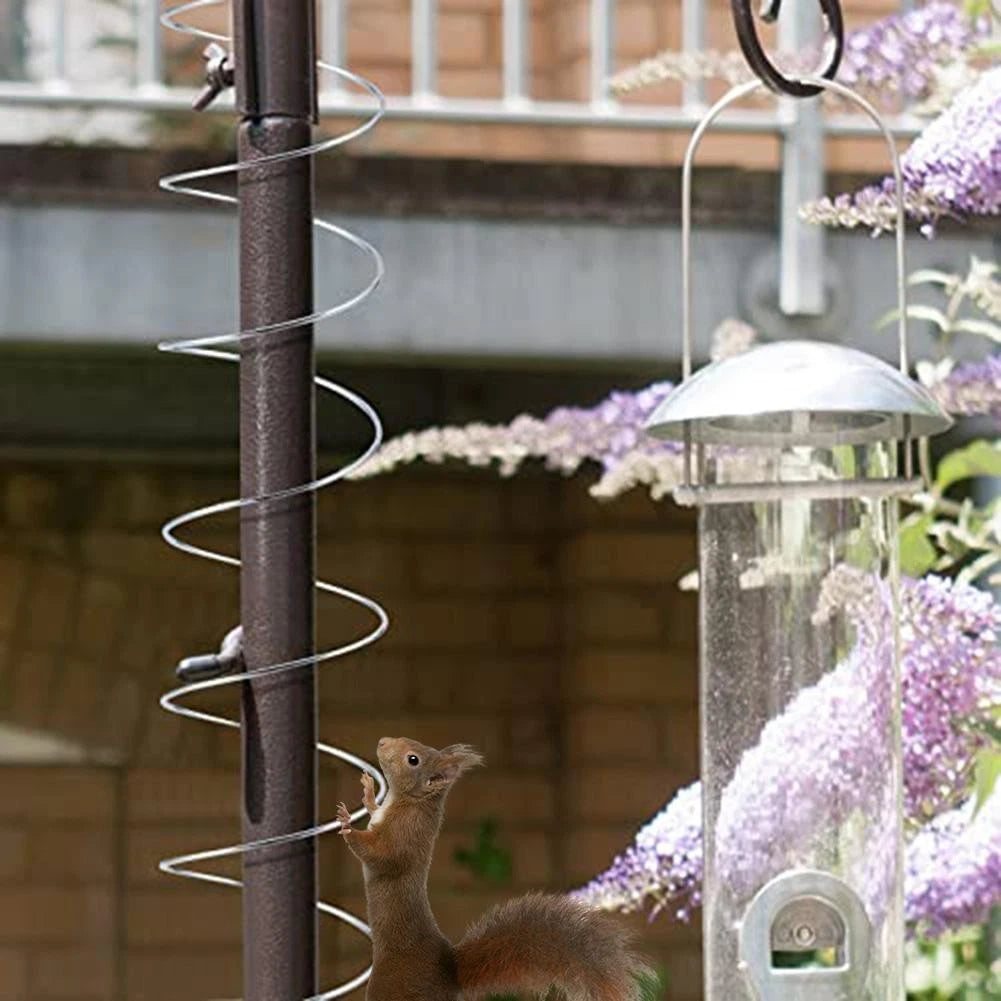 2X Metal Spring Guards for Bird Feeder Poles Squirrel Protection Silver