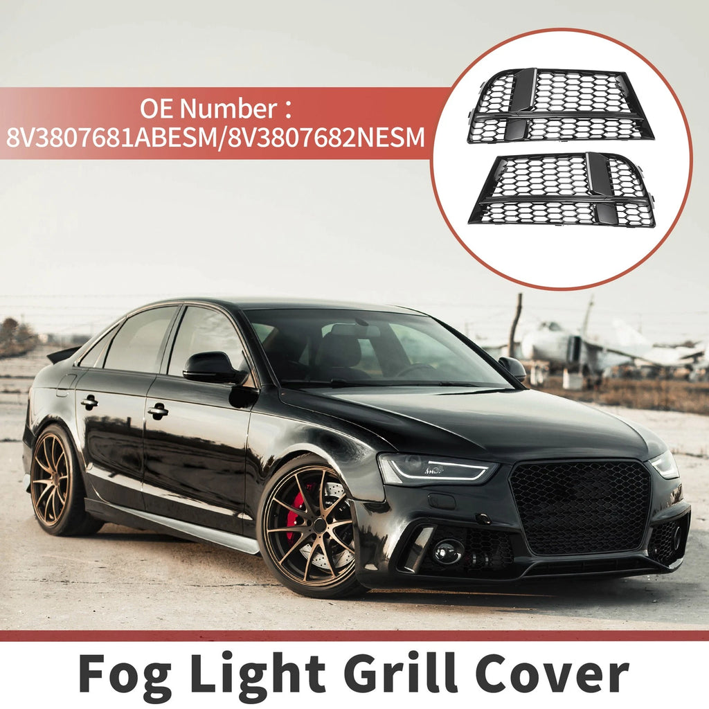 Front Fog Light Grill Pair for Audi A3 (2017–2020) Honeycomb OEM Replacement