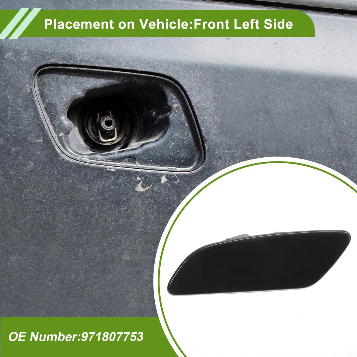 Left Washer Nozzle Cover Cap No. 971807753 for Porsche Panamera (2017–2021) Black